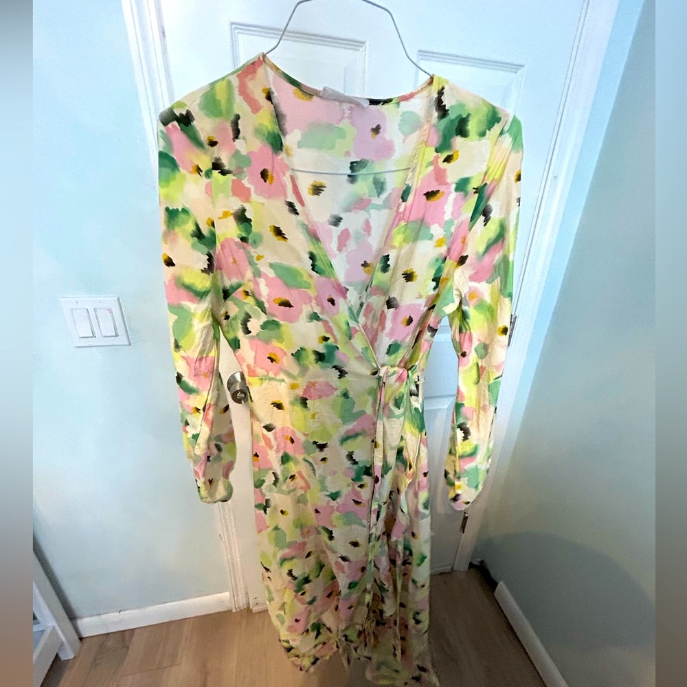 Primark Pink and Yellow Wrap Sundress Tie Front